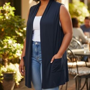 NATORI (1X) Navy Duster Pockets Stretch Soft Medium Weight Flowy NWT